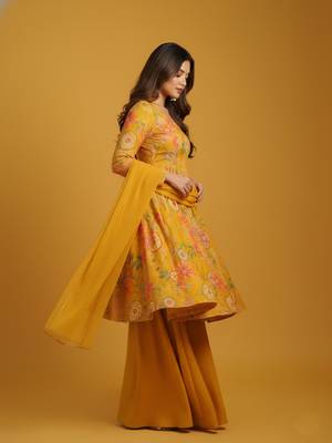 Multicolor printed pure chanderi silk salwar suit 3