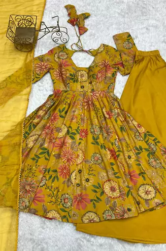 Multicolor printed pure chanderi silk salwar suit