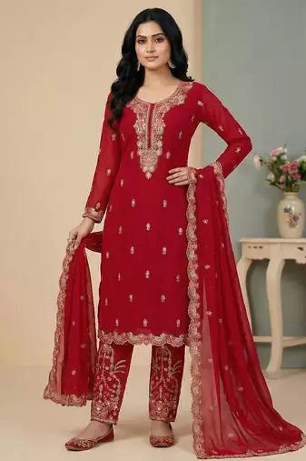 Red thread faux georgette salwar suit