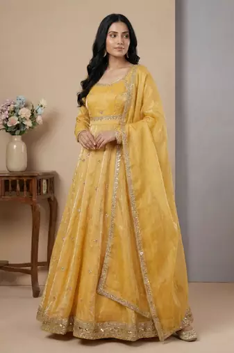 Cream sequins silk blend salwar suit