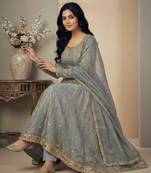 Grey sequins silk blend salwar suit