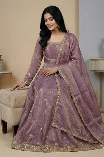Lavender sequins silk blend salwar suit