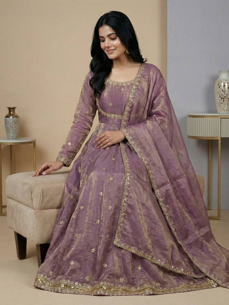 Lavender sequins silk blend salwar suit