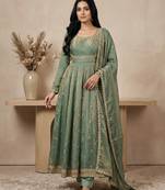 Sea-green sequins silk blend salwar suit