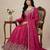 Pink thread embroidery art silk salwar suit