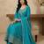 Blue thread embroidery art silk salwar suit