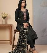 Black thread embroidery silk salwar suit
