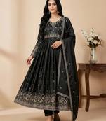 Black thread embroidery art silk salwar suit