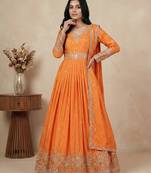 Orange thread embroidery art silk salwar suit