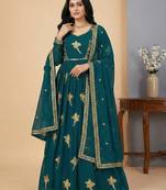 Teal thread embroidery faux georgette salwar suit