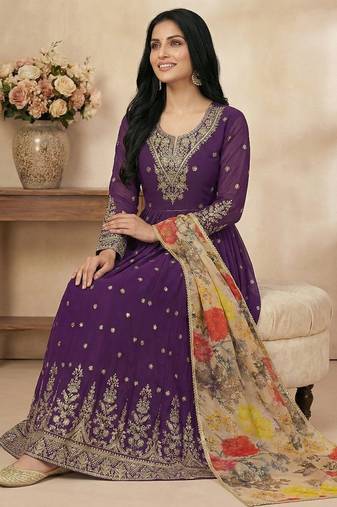 Purple thread embroidery georgette salwar suit