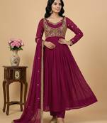 Pink thread embroidery faux georgette salwar suit