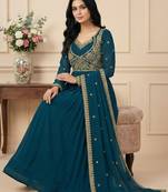 Teal thread embroidery faux georgette salwar suit