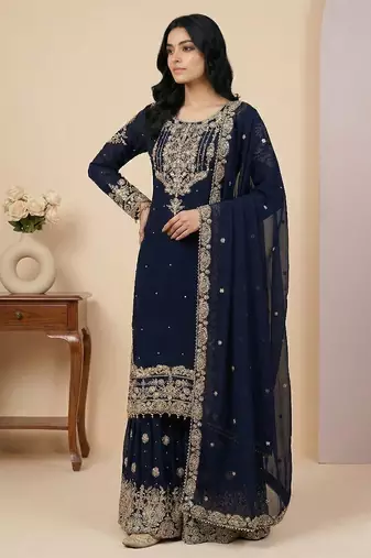 Navy-blue cord faux georgette salwar suit