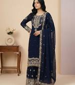 Navy-blue cord faux georgette salwar suit