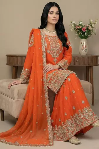 Orange cord faux georgette salwar suit