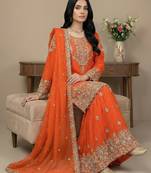 Orange cord faux georgette salwar suit