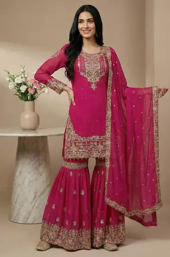 Pink cord faux georgette salwar suit