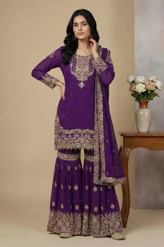 Purple cord faux georgette salwar suit