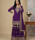 Purple cord faux georgette salwar suit