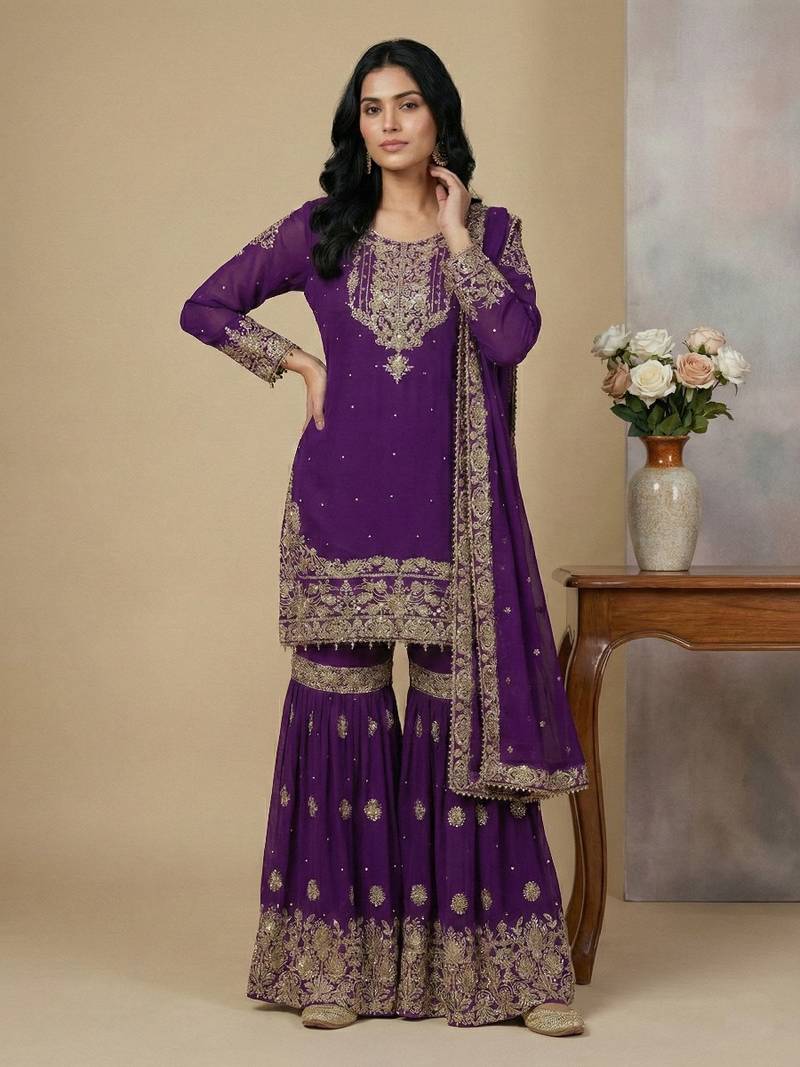 Purple cord faux georgette salwar suit