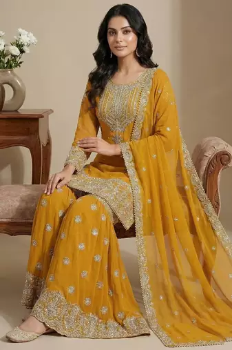 Yellow cord faux georgette salwar suit
