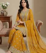 Yellow cord faux georgette salwar suit