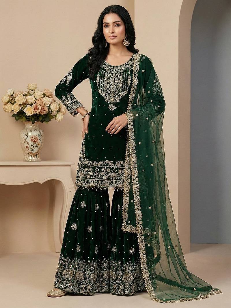 Green cord viscose salwar suit