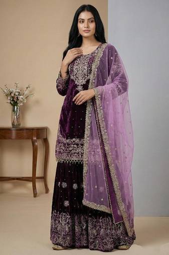 Wine cord viscose salwar suit