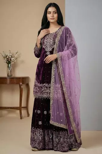 Wine cord viscose salwar suit