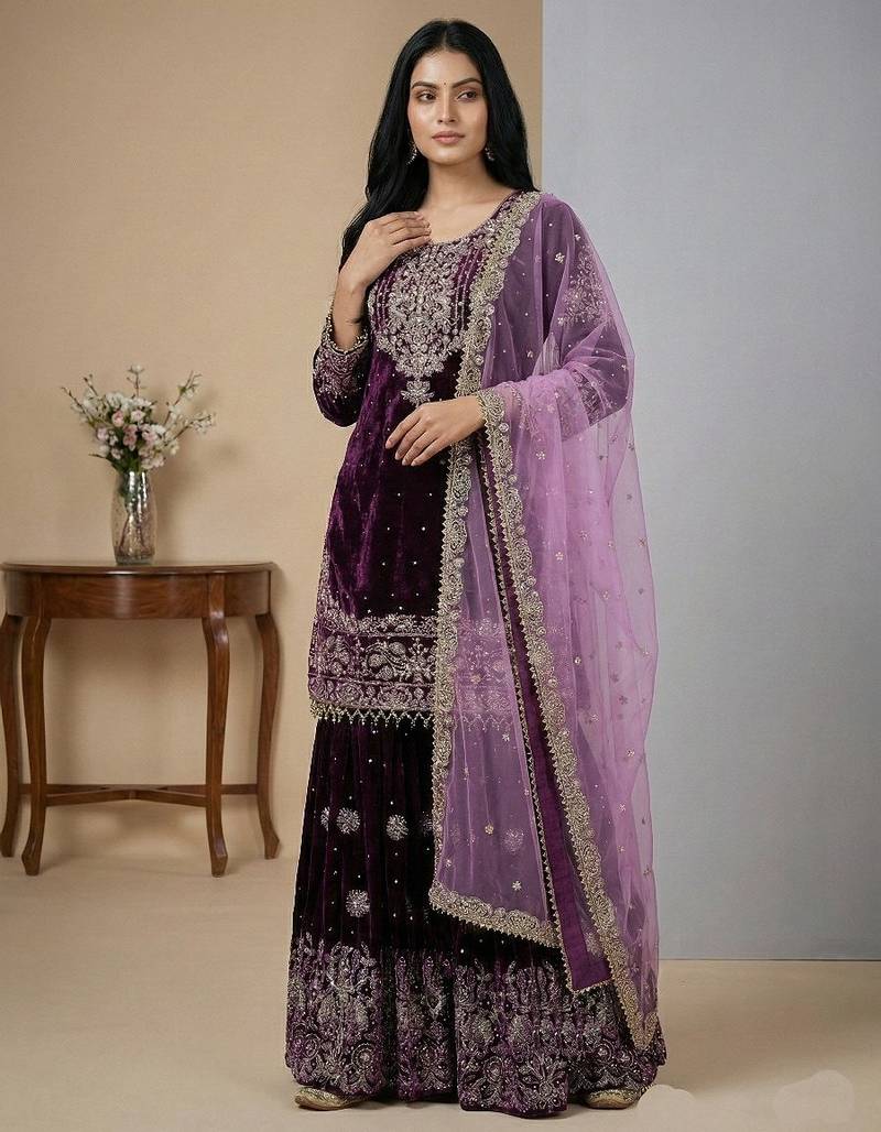 Wine cord viscose salwar suit