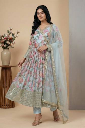 Multicolor sequins faux georgette salwar suit