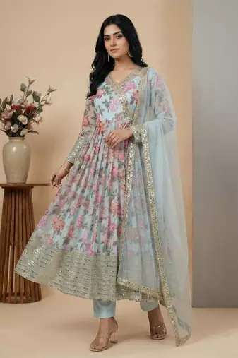 Multicolor sequins faux georgette salwar suit