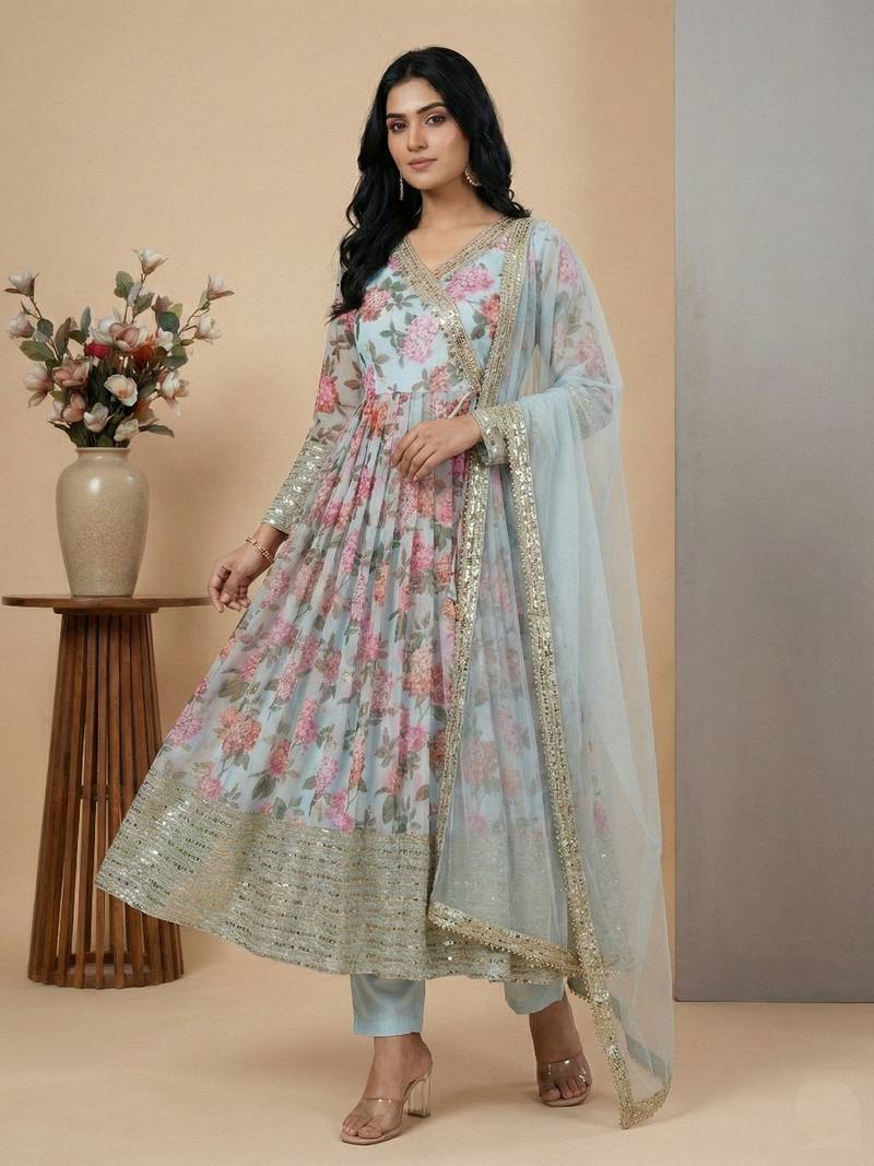 Multicolor sequins faux georgette salwar suit