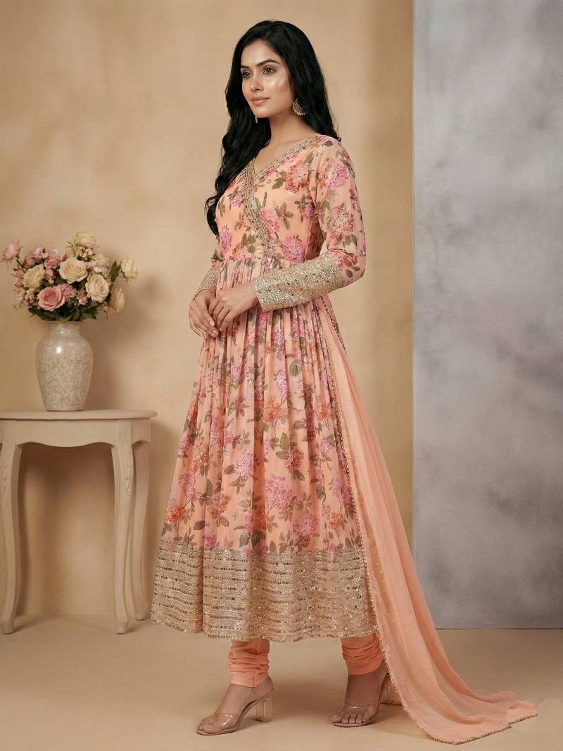 Multicolor sequins faux georgette salwar suit