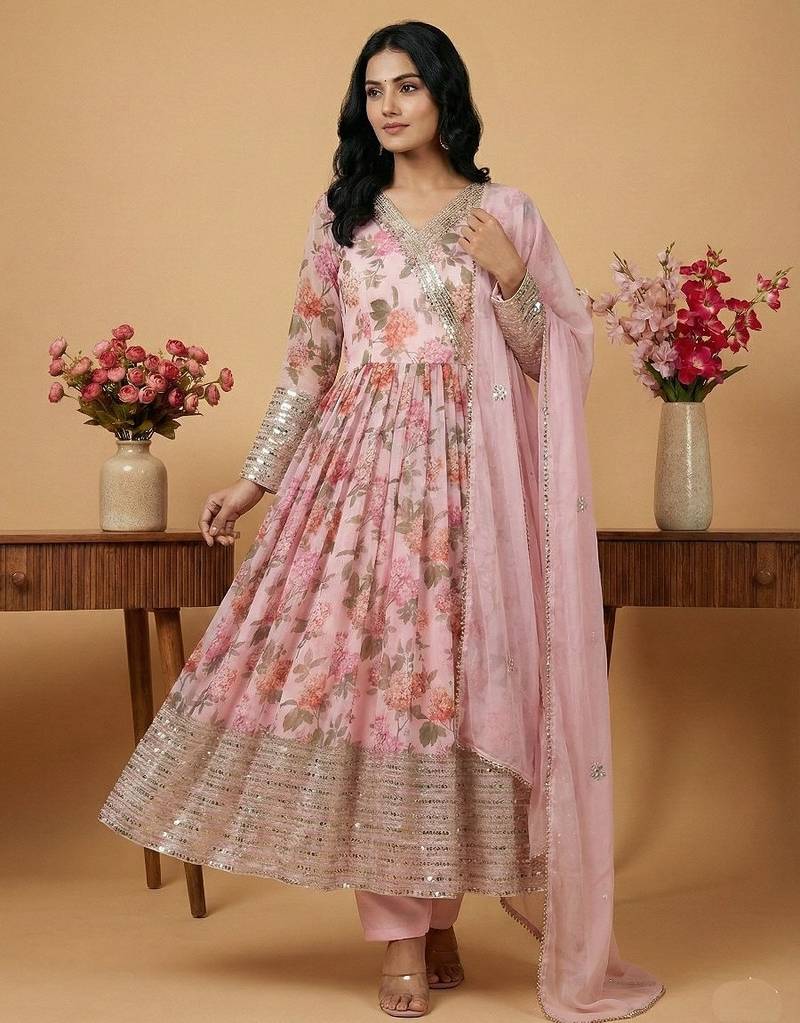 Multicolor sequins faux georgette salwar suit