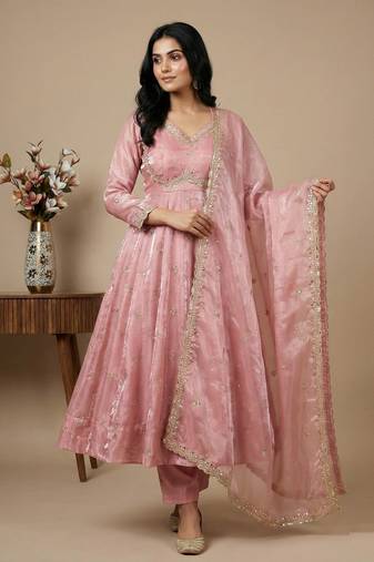 Pink sequins silk blend salwar suit
