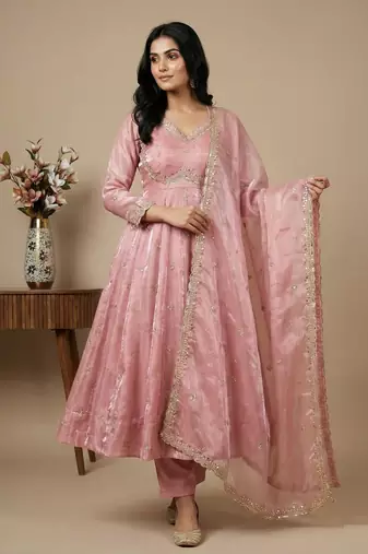 Pink sequins silk blend salwar suit