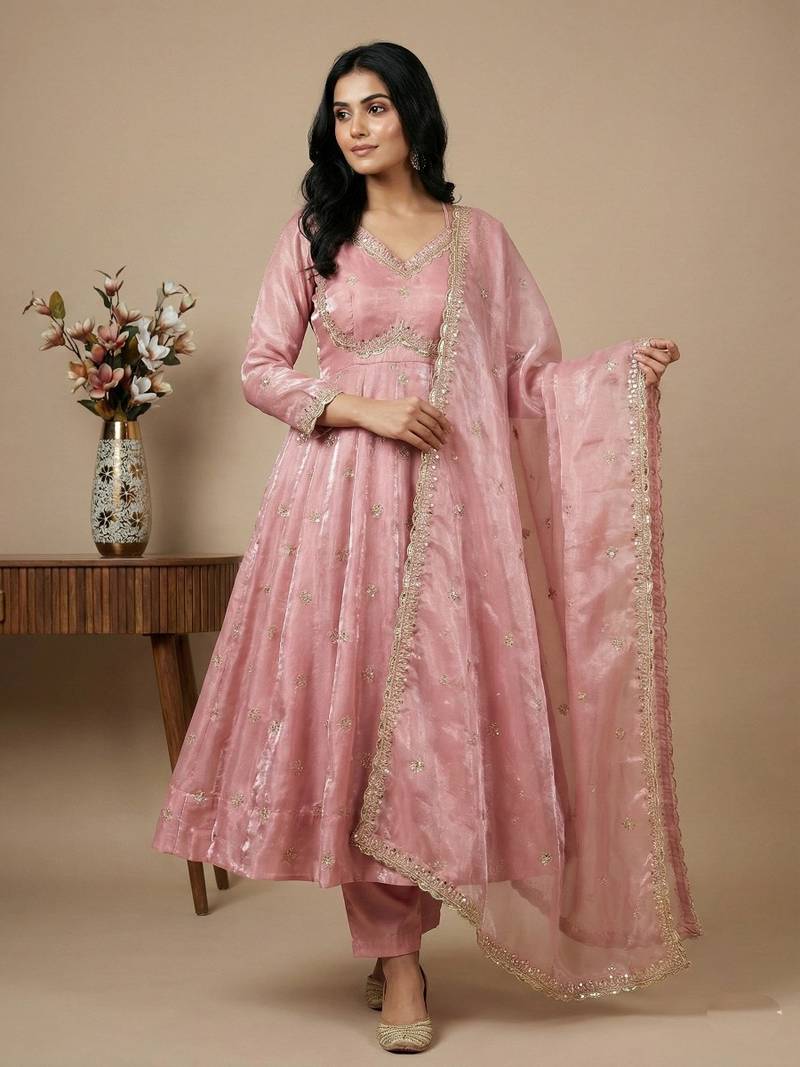 Pink sequins silk blend salwar suit