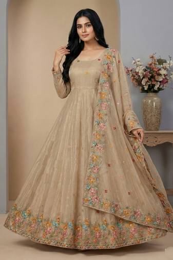 Cream sequins silk blend salwar suit