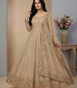 Cream sequins silk blend salwar suit
