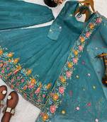 Blue sequins silk blend salwar suit