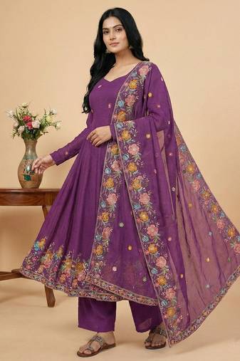 Purple sequins silk blend salwar suit
