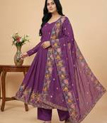 Purple sequins silk blend salwar suit