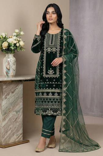 Green embroidered viscose salwar suit