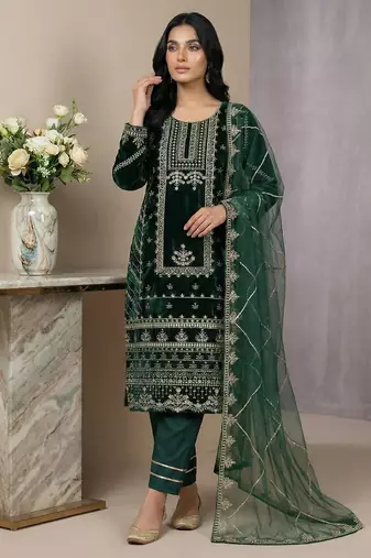 Green embroidered viscose salwar suit