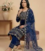 Navy-blue embroidered viscose salwar suit