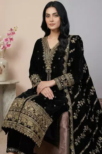 Black sequins viscose salwar suit