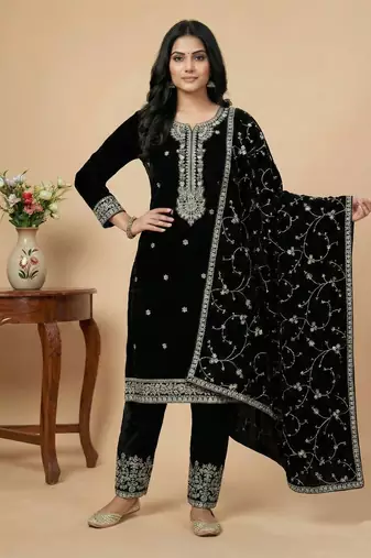 Black sequins viscose salwar suit