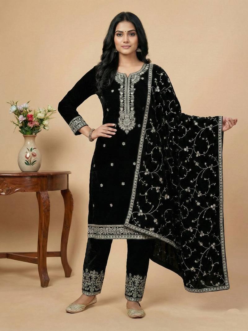 Black sequins viscose salwar suit